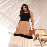 Vestido longo bicolor